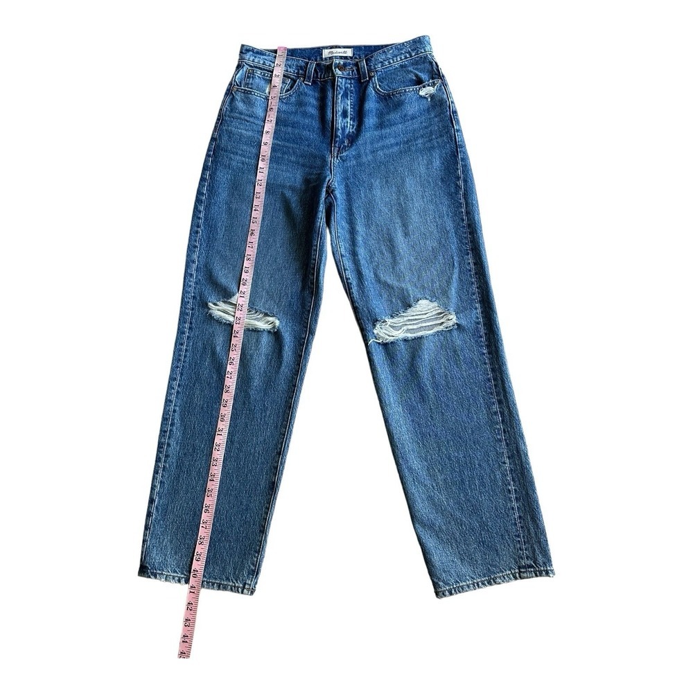 MADEWELL Wide 29" Inseam Leg Crop Destressed Denim Blue High Waist Sz 25 - Picture 5 of 14